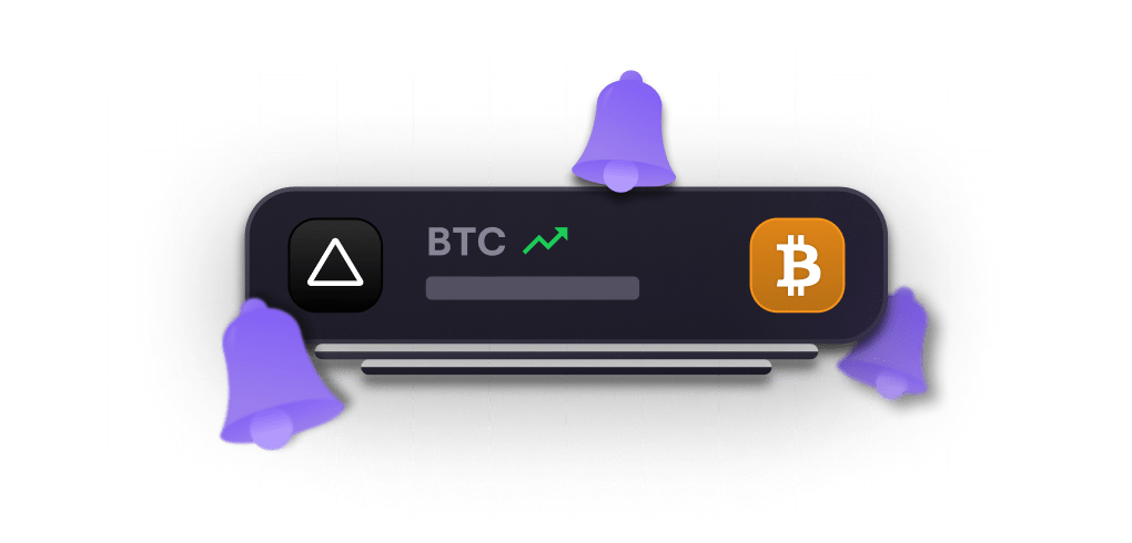 Nandport Investment Tracker notifications visualisation with a Bitcoin ticker and bells